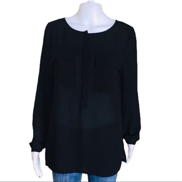JOE FRESH Blouse/Top With Long Sleeves & Front Pocket Detail Black Size Small - Picture 1 of 8